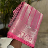 Baby Pink Soft Silk Saree with Silver Zari Border