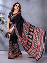 Black Bandhani Print Silk Saree with Patola Pallu