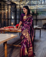 Purple Kanjivaram Silk Saree with Rich Zari Border