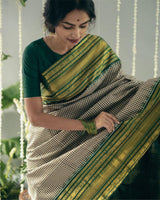 Traditional Green Checks Silk Saree with Temple Border