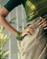 Traditional Green Checks Silk Saree with Temple Border