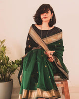 Deep Green Cotton Silk Saree with Gold Zari Border