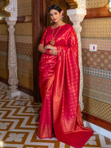 Banarasi Crimson Red Silk Saree with Gold Zari Weave