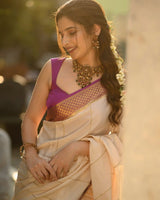 Ivory Cream Saree with Rich Purple Zari Border