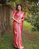 Rosé Pink Banarasi Silk Saree with Gold Zari Weave