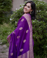 Purple Kanjivaram Silk Saree with Gold Zari Buttas