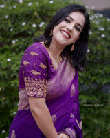 Purple Kanjivaram Silk Saree with Gold Zari Buttas