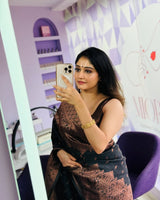 Black & Coffee Brown Banarasi Saree with Antique Zari Weave