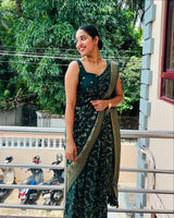 Deep Bottle Green Silk Saree with Zari Floral Vine & Tassel Pallu