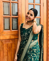 Deep Bottle Green Silk Saree with Zari Floral Vine & Tassel Pallu