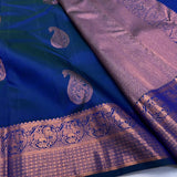 Blue Kanjivaram Saree with Rose Gold Zari Motifs