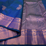 Blue Kanjivaram Saree with Rose Gold Zari Motifs