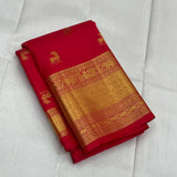 Pure Red Kanjivaram Saree with Golden Deer Motifs