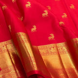 Pure Red Kanjivaram Saree with Golden Deer Motifs