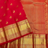 Pure Red Kanjivaram Saree with Golden Deer Motifs