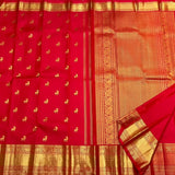 Pure Red Kanjivaram Saree with Golden Deer Motifs