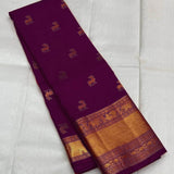 Pure Purple Kanjivaram Saree with Golden Deer Motifs