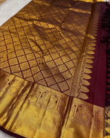 Maroon Kanjivaram Silk Saree with Golden Peacock Motifs