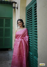 Rose Pink Handloom Tissue Silk Saree