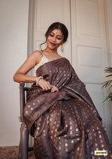 Rose Brown Handloom Tissue Silk Saree