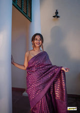 Rose Purple Handloom Tissue Silk Saree