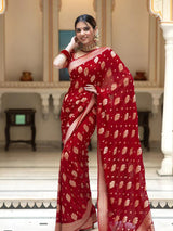 Scarlet Red Banarasi Soft Silk Saree