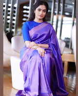 Bindu Taffy Blue Soft Banarasi Silk Saree With Blouse Attached