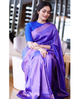 Bindu Taffy Blue Soft Banarasi Silk Saree With Blouse Attached