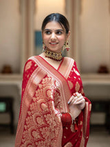 Scarlet Red Banarasi Soft Silk Saree