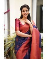 Kavya - NavyBlue Soft Banarasi Silk Saree with Copper Jacquard Buttas