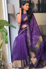Bhavna - Purple Pure Linen Silk Saree with Jacquard Weaving