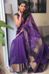 Bhavna - Purple Pure Linen Silk Saree with Jacquard Weaving