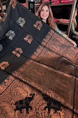 Aastha - Black Soft Silk Saree with Jacquard Woven Motifs