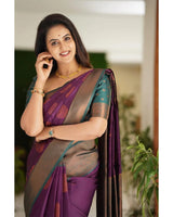 Kavya - Purple Soft Banarasi Silk Saree with Copper Jacquard Buttas