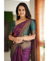 Kavya - Purple Soft Banarasi Silk Saree with Copper Jacquard Buttas
