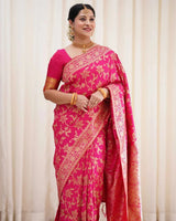 Rukmini – Dark Pink Soft Banarasi Silk Saree with Jacquard Weaving