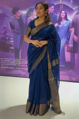 Bhavna - NavyBlue Pure Linen Silk Saree with Jacquard Weaving