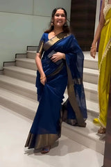 Bhavna - NavyBlue Pure Linen Silk Saree with Jacquard Weaving