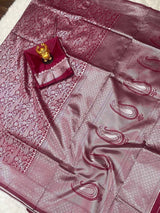 Aashvi - Wine Banarasi Silk Saree with Jacquard Weaving Work