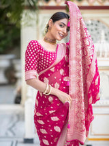 Pink Banarasi Soft Silk Saree