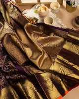 Kaushiki – Wine Banarasi Silk Saree with Intricate Jacquard Floral Weave
