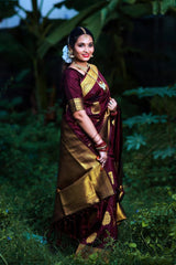 Vanshika – Maroon Soft Banarasi Silk Saree with Jacquard Weaving