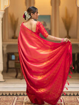 Carrot Red Premium Soft Banarasi Silk Saree