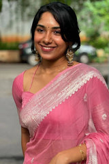 Sushila – Pink Pure Linen Silk Saree with Jacquard Detailing
