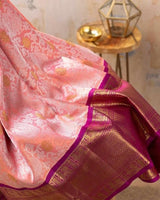 Bhagirathi – Pink Soft Banarasi Silk Saree with Jacquard Weave and Contrast Border