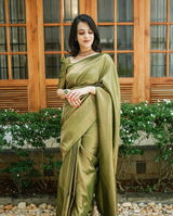 Padmika - Green Soft Silk Saree with Jacquard Border