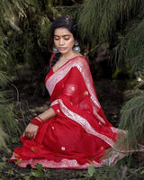Samaira - Red Soft Silk Saree with Subtle Jacquard and Matching Blouse