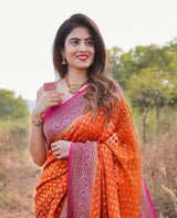 Ishita - Orange Soft Banarasi Silk Saree with Jacquard Weaving