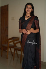 Black Saree With Copper Zari Designer Exclusive Soft Lichi Silk .