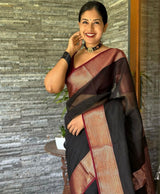 Confounding Black Soft Silk Saree